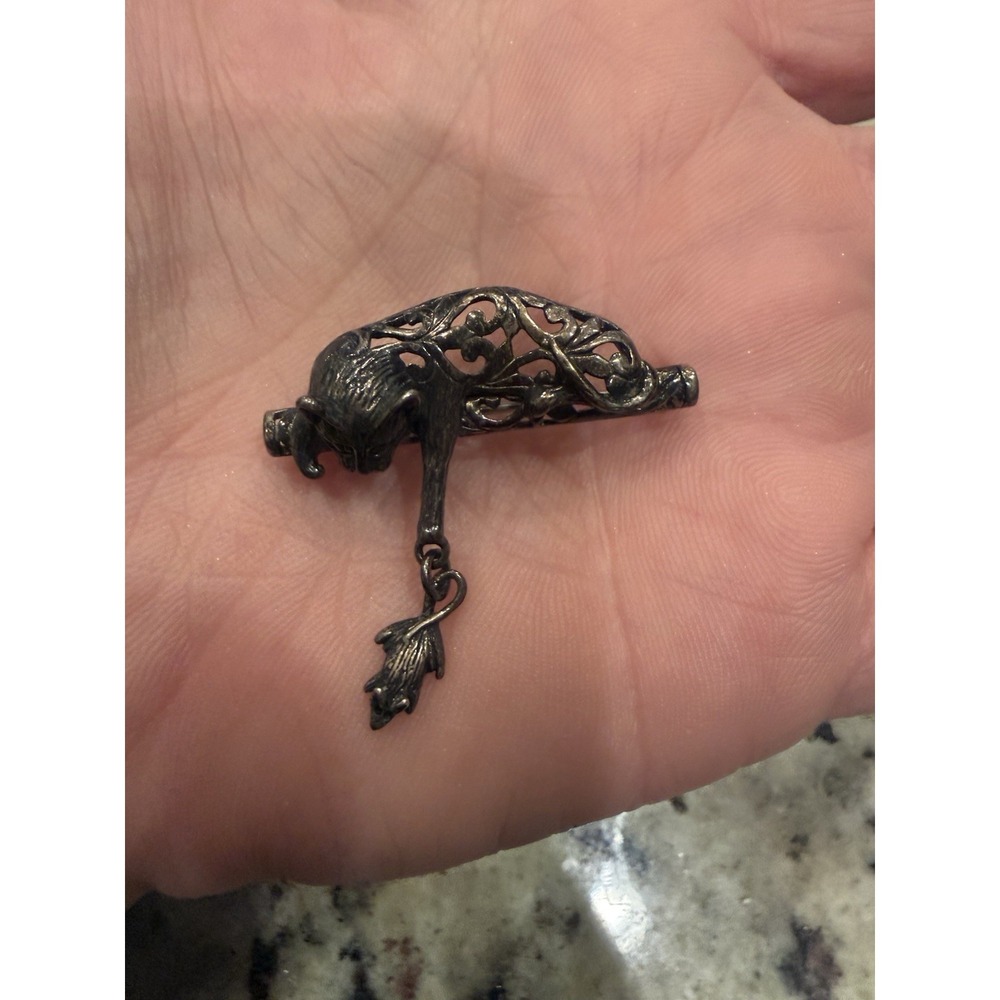 Vintage Jezlaine Brooch Pin Sterling Silver .925 Cat Playing w/Mouse